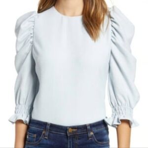 Rachel Parcell Ice Blue Puff Sleeve Crepe Blouse - Size L - Excellent Condition